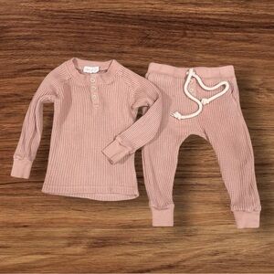 Jamie Kay Baby Girl Organic Cotton Waffle 2-PC Outfit Set 1YR Dusty Rose